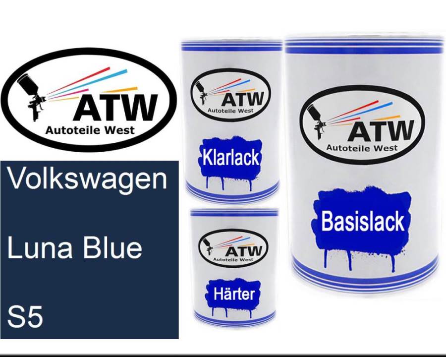 Volkswagen, Luna Blue, S5: 500ml Lackdose + 500ml Klarlack + 250ml Härter - Set, von ATW Autoteile West.